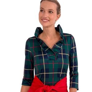 Gretchen Scott Ruffneck Plaidly Cooper Top M